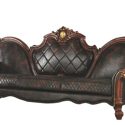 110'' Vintage Cherry Oak Faux Leather Tufted Sofa