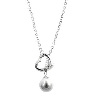 Slickblue Radiant Pearl Necklace with Heart Charm, Rhodium-Plated 18" Chain Featuring Crushed Shell Pearl - 1 of 3
