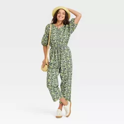 Women's Puff 3/4 Sleeve Jumpsuit - Universal Thread™ Green Floral