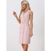 Allegra K Women's Sleeveless V Neck Notched Lapel Double Breasted Belted Work Office Dress - 2 of 4