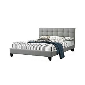 Royal Hampton Modern Platform Full Size Bed, Plush Tufted Upholstery, Light Gray - 1 of 4