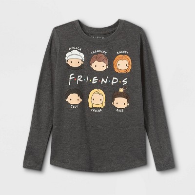 Girls' Friends Chibi Heads Long Sleeve Graphic T-Shirt - Gray XS