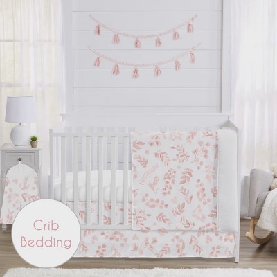 Blush Pink and White Botanical Baby Crib Bedding Set