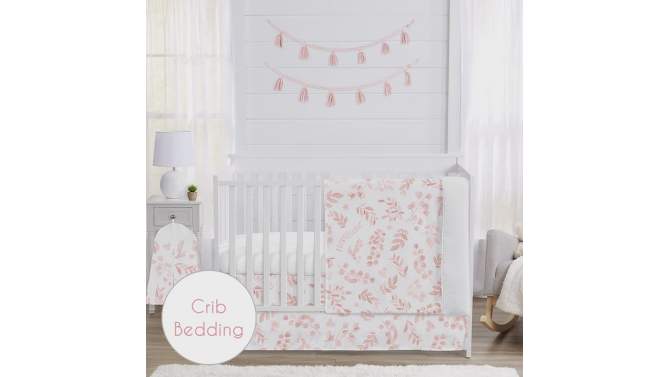 Sweet Jojo Designs Girl Baby Crib Bedding Set - Botanical Pink and White 4pc, 2 of 8, play video