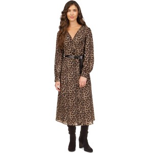 Michael Kors Womens Animal Print Belted Midi Dress - 1 of 1