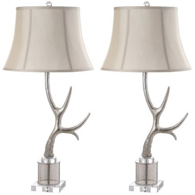 Adele Horn Table Lamp (Set of 2) - 32.5 Inch Height - TBL4011 - Silver/Cream - Safavieh
