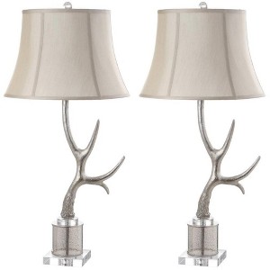 Adele Horn Table Lamp (Set of 2) - 32.5 Inch Height - TBL4011 - Silver/Cream - Safavieh - 1 of 4