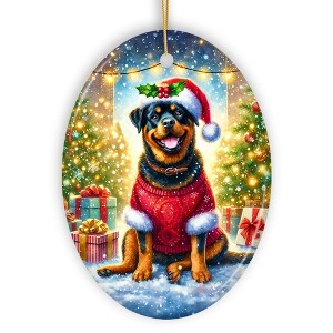 Charming Rottweiler in Festive Attire Ornament, Heartwarming Dog-Themed Christmas Gift Decor| OrnamentallyYou - 1 of 4