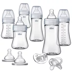 Chicco Duo Deluxe Hybrid Baby Bottle Gift Set with Invinci-Glass Inside/Plastic Outside - Gray - 10pc