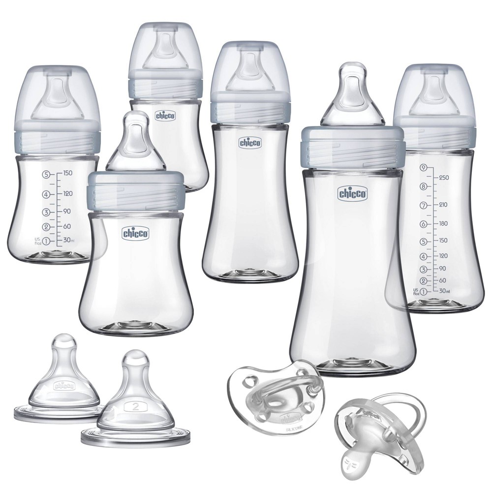 Chicco Duo Deluxe Hybrid Baby Bottle Gift Set with Invinci-Glass Inside/Plastic Outside - Gray - 10pc -  83841466