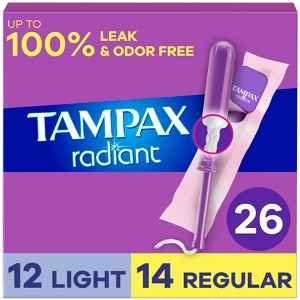 Tampax Radiant Duo-Pack Light/Regular Absorbency Unscented Tampons - 26ct - 1 of 4