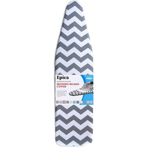 Epica Ironing Board Cover and Pad – 15x54" Standard Size, Heat Reflective, Thick Padding, Scorch & Stain Resistant (Grey Chevron - 1 of 4