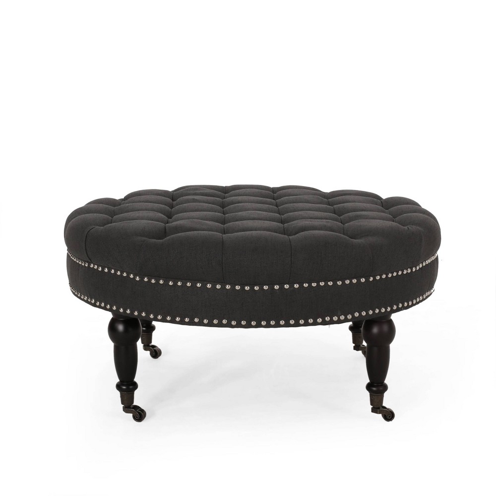 Photos - Pouffe / Bench Cimarron Contemporary Round Ottoman with Rolling Casters Dark Gray/Dark Br