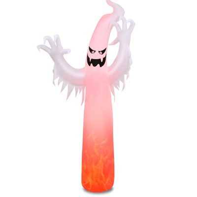 Tangkula 12 FT Halloween Inflatable White Ghost with Rotatable Flame LED Lights&Air blower Blow Up Halloween Decoration