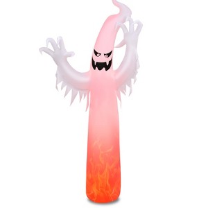 Tangkula 12 FT Halloween Inflatable White Ghost with Rotatable Flame LED Lights&Air blower Blow Up Halloween Decoration - 1 of 4