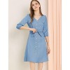 INSPIRE CHIC Women's V Neck 3/4 Sleeve Button Down Shirt Dress with Belt - 2 of 4