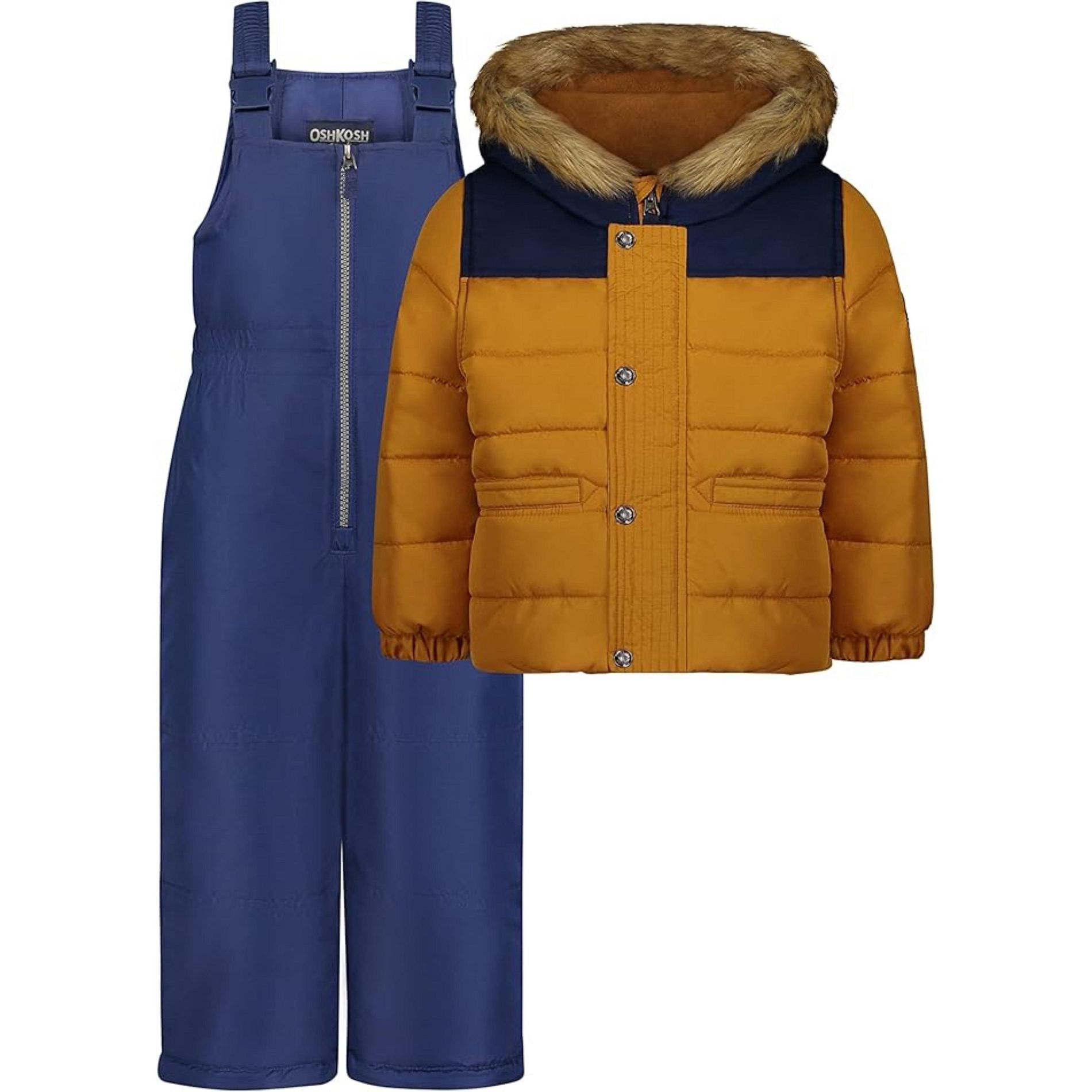 OshKosh B'Gosh Little Boys' 2-Piece Coat and Snowbib Snowsuit Set, Yellow/Navy, 4