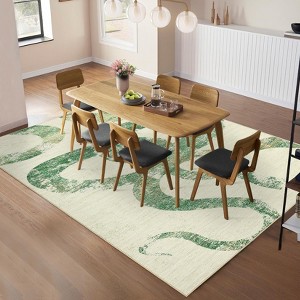 Modern Washable Area Rug, Abstract Print Floor Cover with Non Slip Backing, Low Pile Stain Resistant Indoor Carpet for Bedroom - 1 of 4