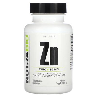 NutraBio Zn, Zinc, 30 mg, 120  Capsules