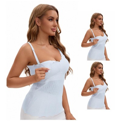 INSPIRE CHIC Women's 3 Pcs Lace Nursing Tanks with Adjustable Straps Breastfeeding V Neck Built-In Bra Cami