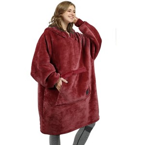 Catalonia Women's Oversized Flannel Blanket Hoodie - Cozy Wearable Plush Fleece Pullover, Soft Lounge Sweatshirt for Home, Camping, Outdoor Comfort - 1 of 4