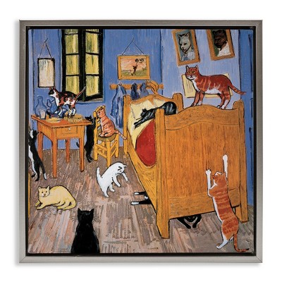 Stupell Industries Cats in Bedroom Classics Parody, 25" x 25"