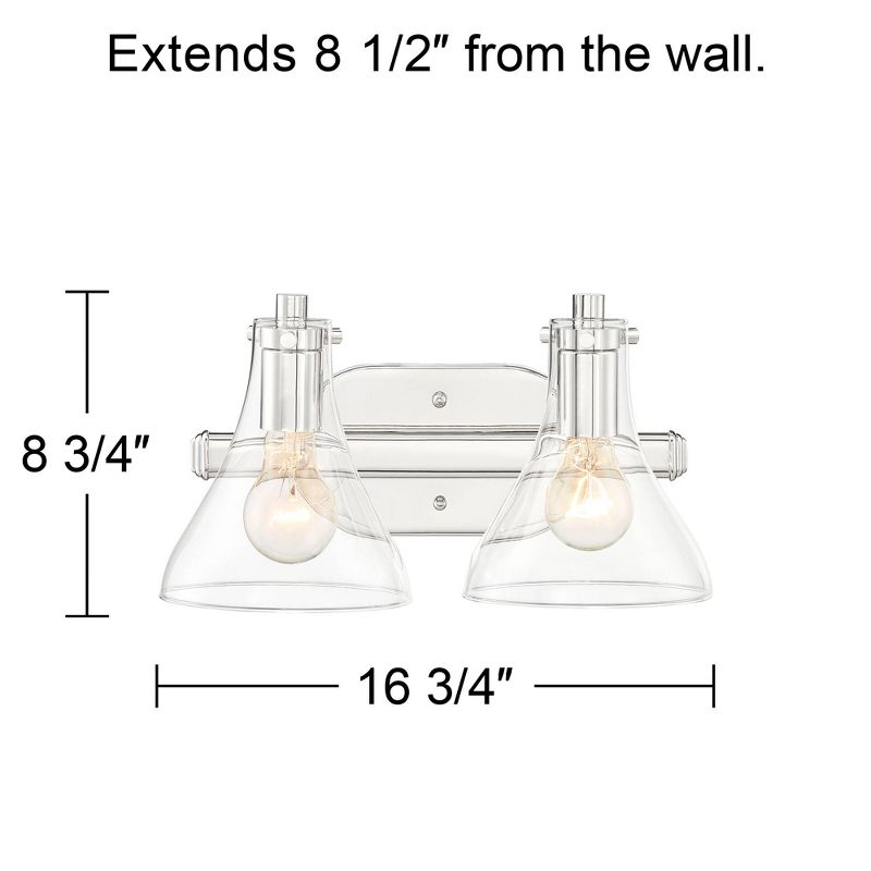 Possini Euro Design Sorren Modern Wall Light Sconce Polished Nickel Hardwire 14" 2-Light Fixture Clear Glass for Bedroom Bathroom Vanity Reading Home, 4 of 9