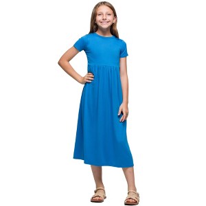 Girls Short Sleeve Pleated Midi Dress - 24sevenKid™ - 1 of 4