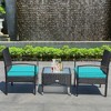 Tangkula 3 PCS Patio Wicker Rattan Furniture Set Coffee Table & 2 Rattan Chair w/ Cushion Turquoise - 2 of 4