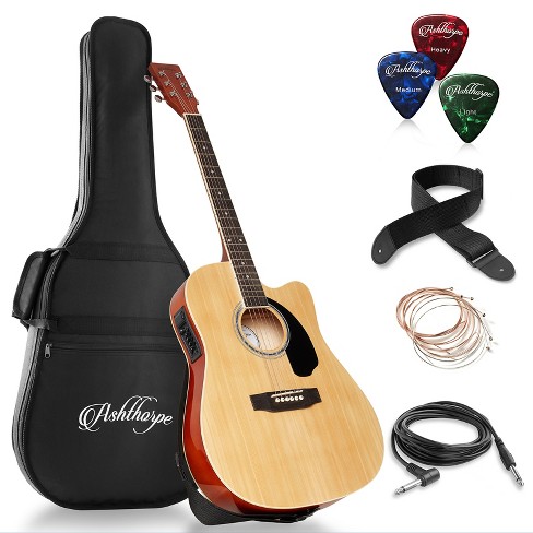 Ashthorpe Full-size Cutaway Thinline Acoustic Electric Guitar Package With  Premium Tonewoods, Natural : Target
