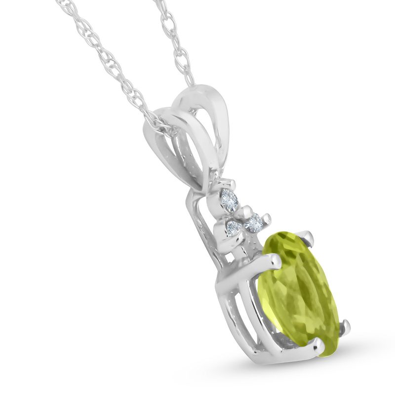 Pompeii3 5/8ct Oval Peridot & Diamond Solitaire Pendant 14K White Gold With 18" Chain, 2 of 5