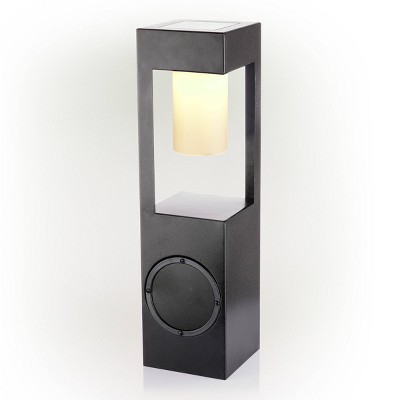 Outdoor Metal Lantern with LED Light and Bluetooth Speaker Black - Alpine Corporation
