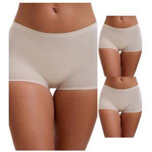 INSPIRE CHIC Women's High Waist Seamless Boyshorts Elastic Waistband Ice Silk Breathable Shorts 3 Packs - 1 of 4