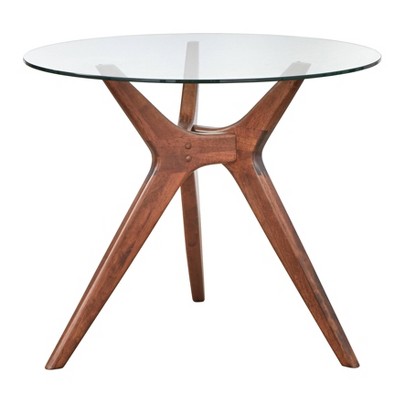 Trita Round Dining Table Walnut - Lifestorey: 38" Tempered Glass Top, Mid-Century Modern, Seats 4