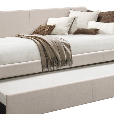 Beige Twin Upholstered Wood Frame Daybed with Trundle