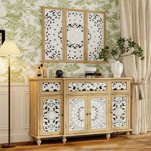 Famapy Bookshelves Display Bookcase Rustic Wood Sideboard Buffet Cabinet with Carved Doors and Bonus Matching Wall Art Dresser Cabinet - 1 of 4