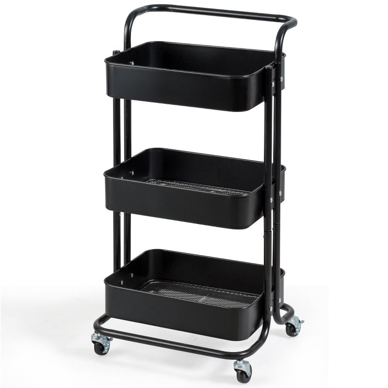 Tangkula 3-Tier Metal Rolling Utility Storage Cart Service Trolley Cart with Lockable Wheels, 2 of 10