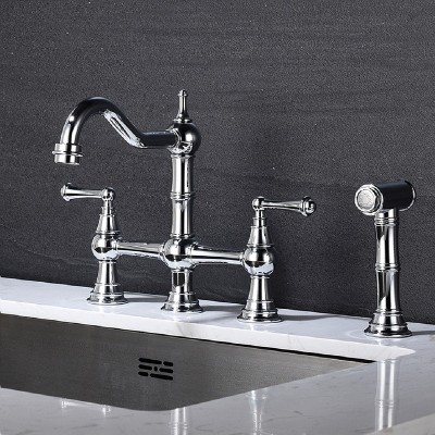 DOMETOUR Dual Handles Kitchen Faucet With Pull-Out Side Spray in