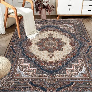Kumasinova Vintage Boho Area Rug, Washable Rug with Floral Pattern, Faux Cashmere Living Room Rug, Non-Slip Rugs, Stain-Resistant Door Mat - 1 of 4