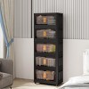 KWPZQEB Plastic Tall Storage Cabinet with Movable Wheels, Magnetic Doors, Foldable Plastic Organizers and Storage for Bathroom, Living Room, Black - 2 of 4