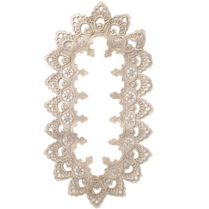 Jiallo Gold Floral Lace Embroidered Cutwork Rectangular Table Runner, 13 by 26 inch Table Linen Decor, Water Resistance, Machine Wash safe - 1 of 4