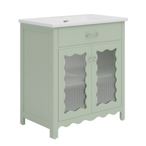 Dexmalle Modern 31" Bathroom Vanity with Wave Edge Glass Door - 1 of 4