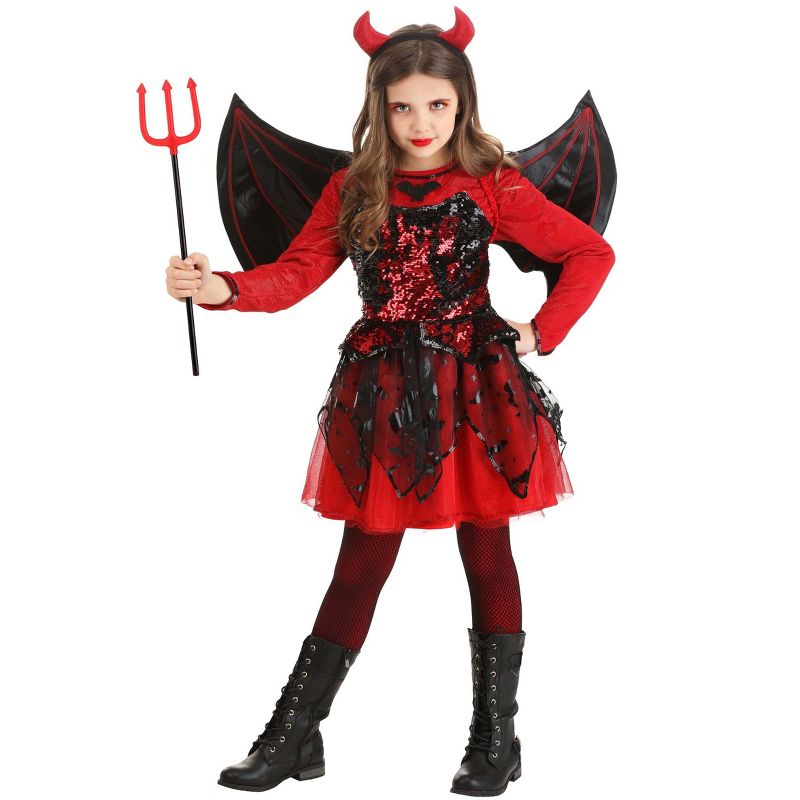 HalloweenCostumes.com Sparkling Devil Girl's Costume Dress, 1 of 4