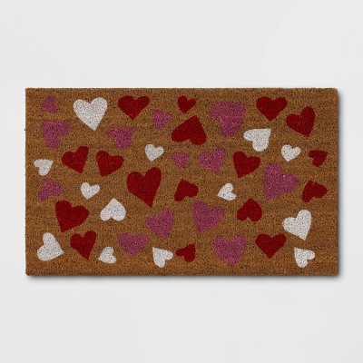 1'6"x2'6" Valentine's Day All Over Hearts Coir Doormat Pink/Red/White - Threshold™