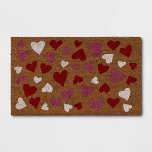 1'6"x2'6" Valentine's Day All Over Hearts Coir Doormat Pink/Red/White - Threshold™ - 1 of 4