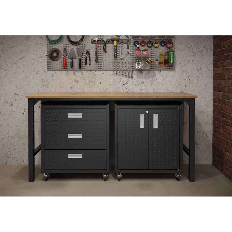 Manhattan Comfort Fortress 3pc Mobile Space Saving Garage Cabinet and Worktable Set 3.0, 3 of 39