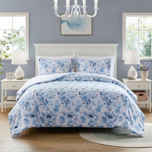Gulches Full Queen Floral Striped 3 Piece Duvet Cover Set - 1 of 4