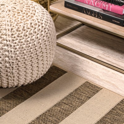 Reversible Beige and Brown Stripe Synthetic Area Rug