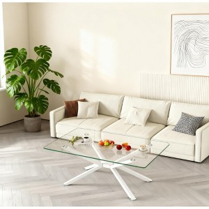 Airsurfer Clear Glass and White Coffee Table Modern Glass Coffee Table with White Legs Living Room Centerpiece for Living Room Gatherings - 1 of 4