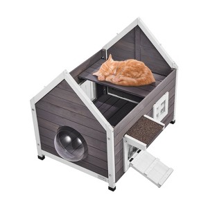 VEVOR Outdoor Cat House Weatherproof, Feral Cat Shelter for Multiple Cats, Outdoor Wooden Cat House with Large Side Door, 22"L x 30"W x 26"H - 1 of 4